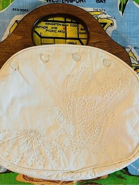 Vintage Cream and Brown Embroidered Butterfly Tote